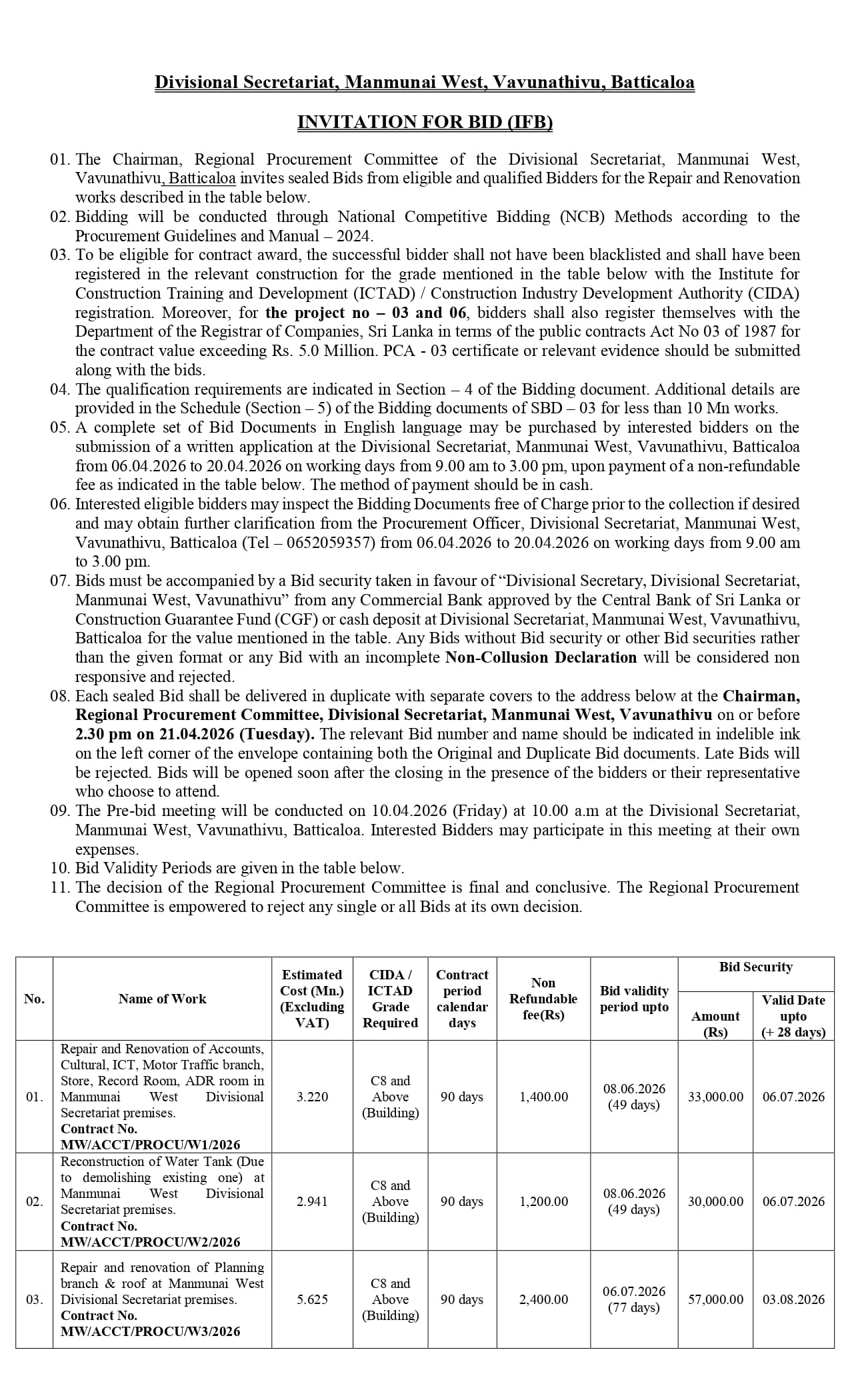 INVITATION FOR BID NCB 6 works page 0001