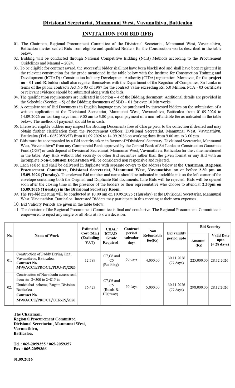 INVITATION FOR BID IFB Paddy Drying Unit Road page 0001 1